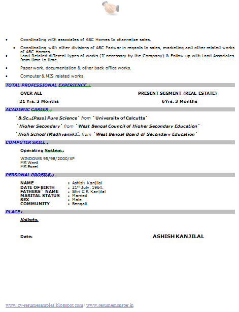 Resume format for bsc chemistry students